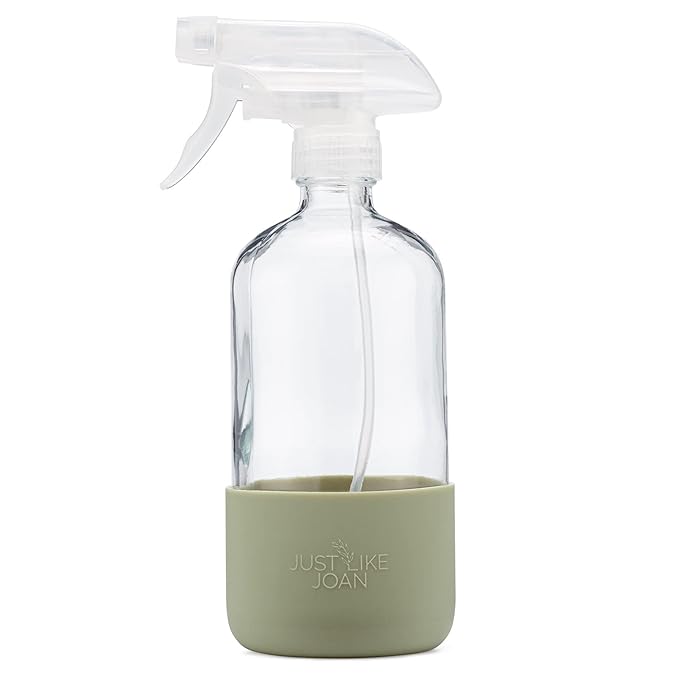 16 oz Glass Spray Bottles for Cleaning Solutions Clear Empty Spray Bottles with Sage Green Silicone Sleeve Essential Oils, Plants, Mist Sprayer Bleach Refillable Reusable Container Food