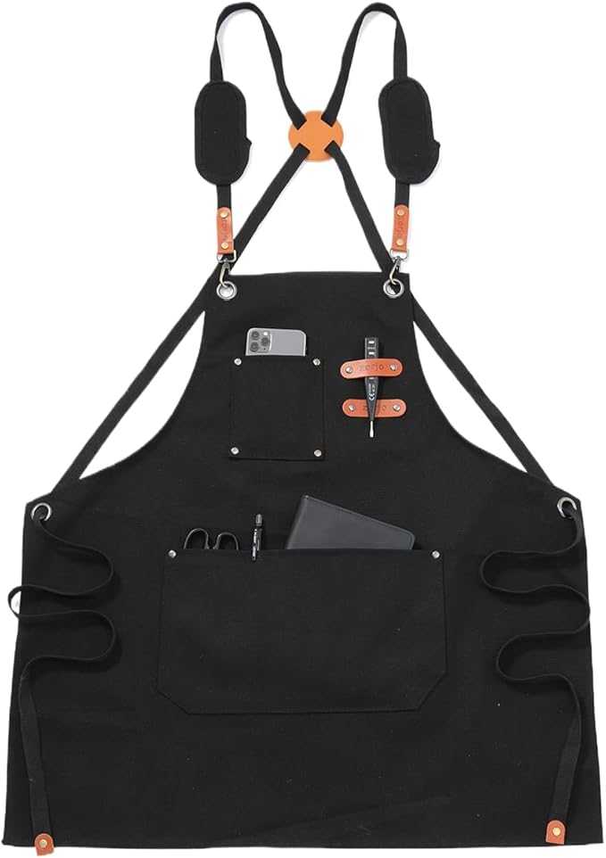 Chef Apron-Cross Back Apron for Men Women with Adjustable Straps and Large Pockets,Canvas