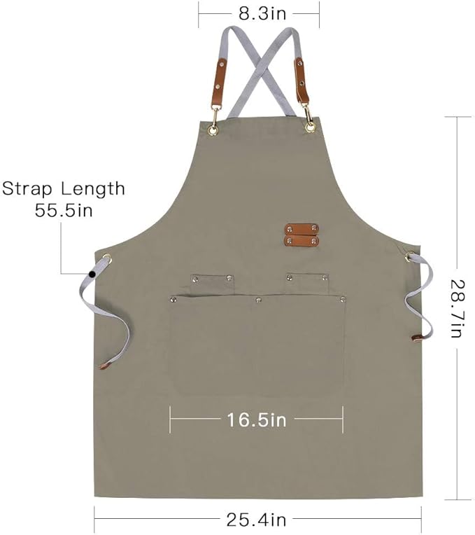 Mignongirl Chef Apron,Cross Back Apron for Men Women with Adjustable Straps and Large Pockets,Canvas,M-XXL (Beige)