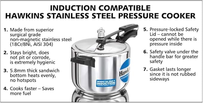 Hawkins Stainless Steel 5.0 Litre Pressure Cooker