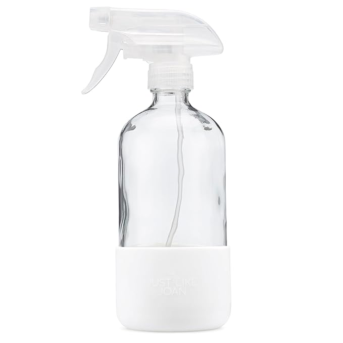 Clear Glass Spray Bottle with Silicone Sleeve for Cleaning Solutions, Essential Oils, Plants, Vinegar - 16 oz, Refillable, Food Safe (Pure White)