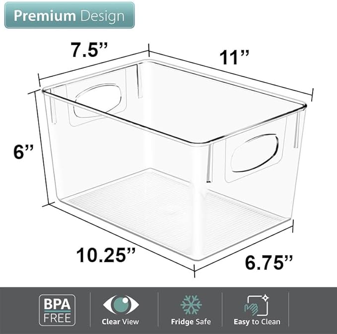 Sorbus Large Clear Plastic Storage Bins for Shelves, Clothes, with Handle - Clear Storage Bins, Drawer, Shelf, Closet, Pantry, Fridge, Freezer Organizer Bins, Closet Organizers and Storage (4 pack)