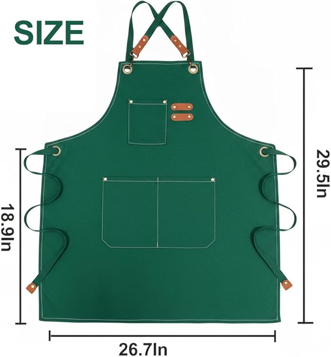 Chef Apron with Large Pockets for Women Men, Cotton Canvas Cross Back Water Repellent Adjustable Work Apron