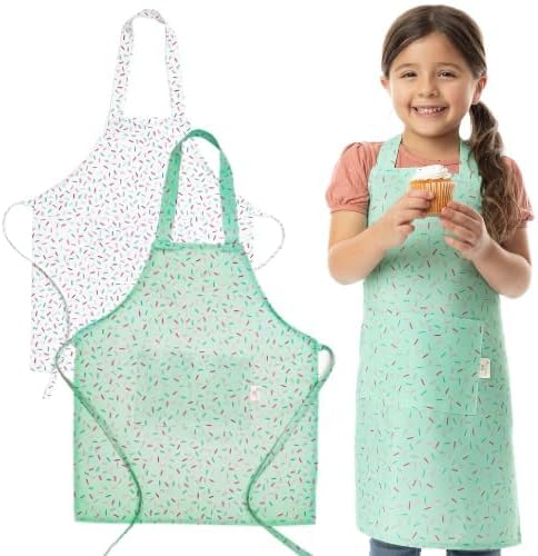 TOVLA JR. Apron Gift Set for Kids with Pocket for Boys and Girls, Comfortable Cotton Canvas for Baking and cooking