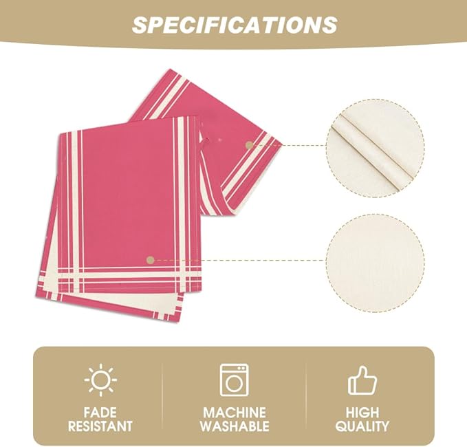 Artoid Mode Pink Beige Simple French Stripe Table Runner, Seasonal Spring Summer Kitchen Dining Table Decoration for Home Party Decor 13x72 Inch