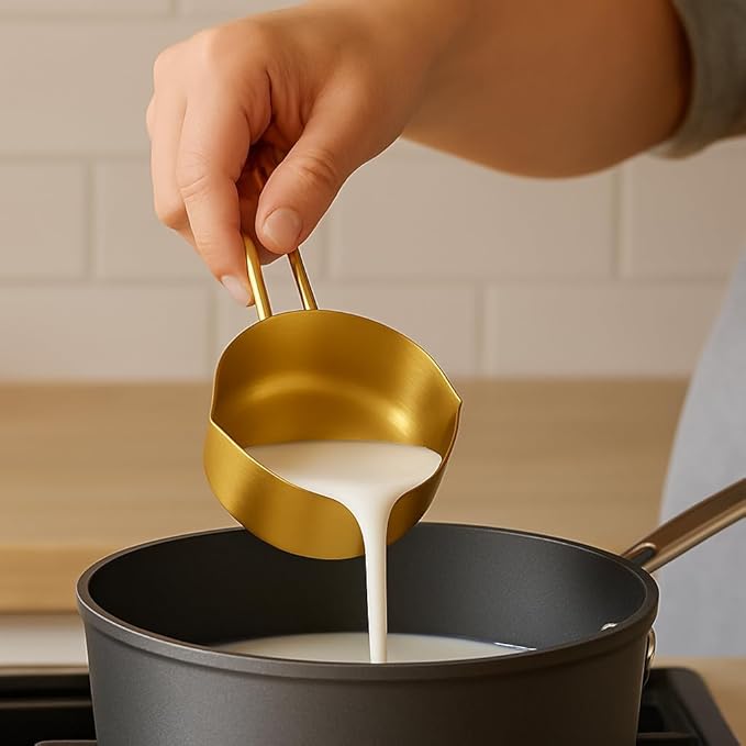 Gold Measuring Cups and Spoons Set, 8 Piece Stainless Steel Measuring Cup and Spoon Set for Baking and Cooking, Stackable Gold Kitchen Measuring Utensils for Dry and Liquid Ingredients