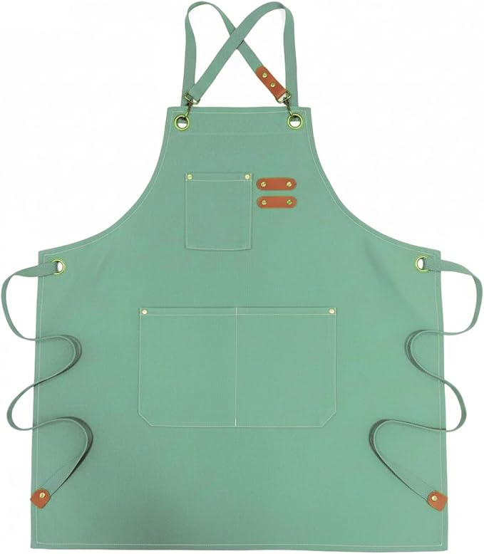 Chef Apron with Large Pockets for Women Men, Cotton Canvas Cross Back Water Repellent Adjustable Work Apron