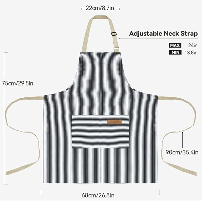 NLUS 2 Pack Kitchen Cooking Aprons, Adjustable Bib Soft Chef Apron with 2 Pockets for Men Women (Blue Pinstripes/Pink Pinstripes)