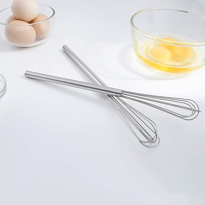 2 Pcs Mini Whisk, Stainless Steel Skinny Egg Beater Whisk for Blending, Whisking, Beating, or Stirring