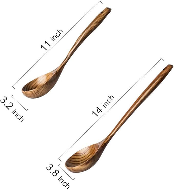 2 Pcs Wooden Spoon Ladle for Cooking Spoons Best Non Toxic Kitchen Tools -14 inch Long Kitchen Cooking Utensil & 11 inch Best Wood Spoons Large Deep Ladle Serving Spoons Soup Ladles Set