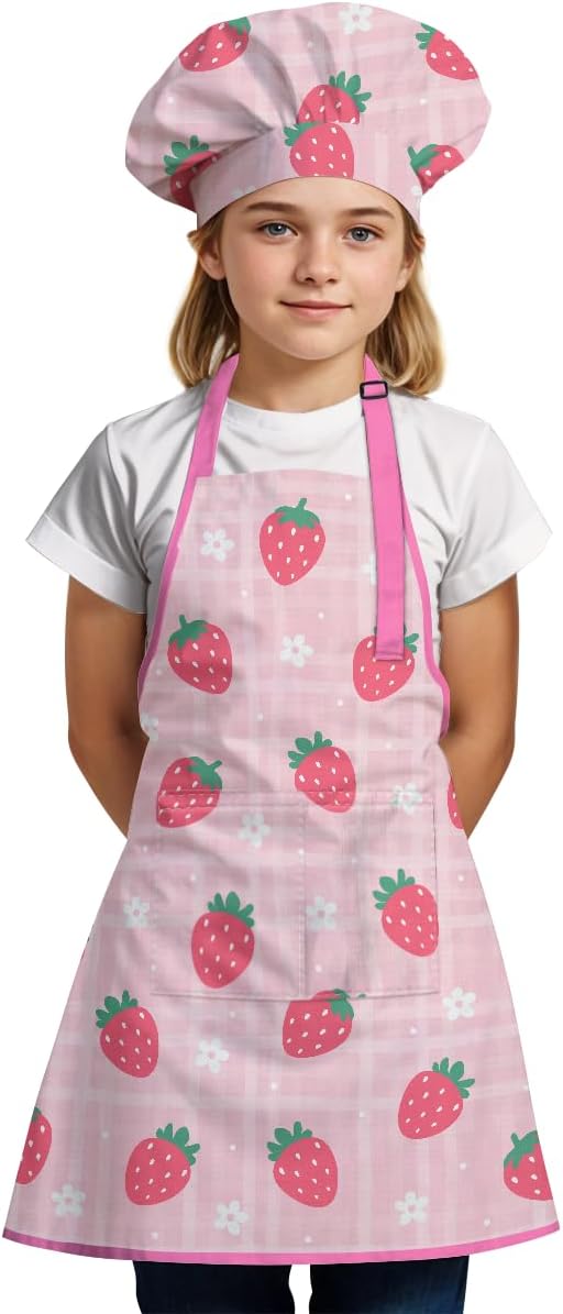 SANDJEST Kids Apron with Chefs Hat Set, Kitchen Apron Gifts