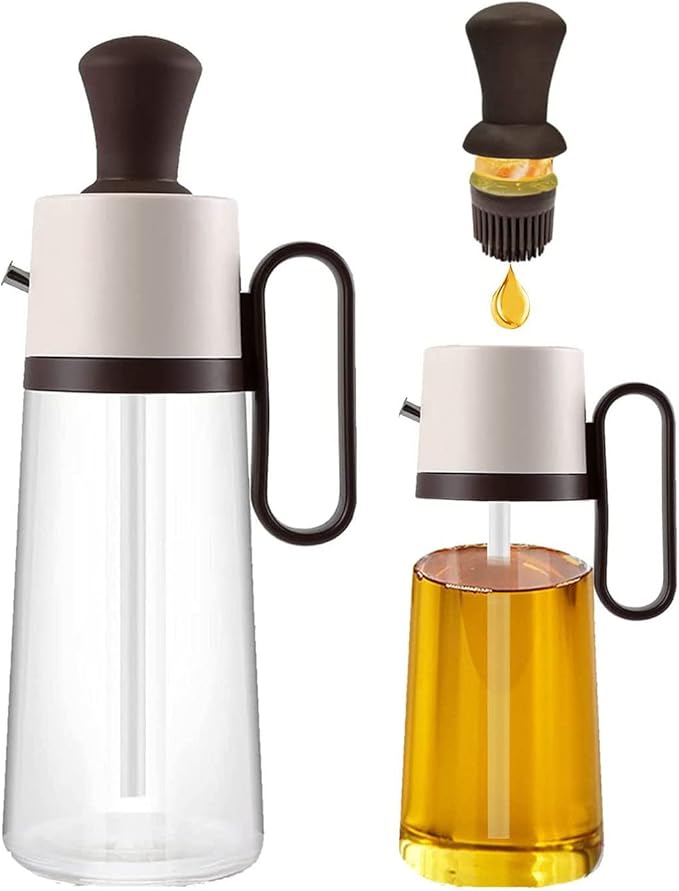 Glass Olive Oil Dispenser Bottle With Silicone Brush 3 In 1, Vinegar Soy Sauce Dispenser, Silicone Dropper Measuring Olive oil Sprayer Kitchen Gadgets for Cooking, Baking, BBQ Pancake, Air Fryer