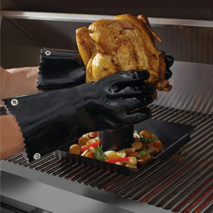 Insulated BBQ Gloves - Heat Resistant, No Stiff for Grill/Cooking/Pit, Grilling & Meat Gloves, Smoker Accessories