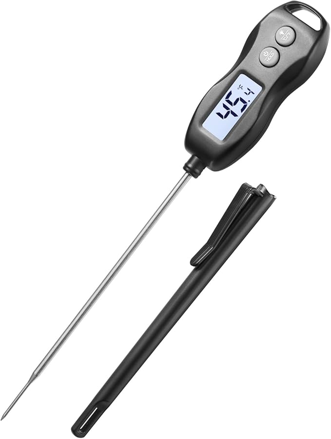 Meat Thermometer Digital with Backlight – Instant Read Food Thermometer Waterproof for Cooking BBQ Grilling Steak Bread Baking Turkey Candy Oil Liquid (Black)