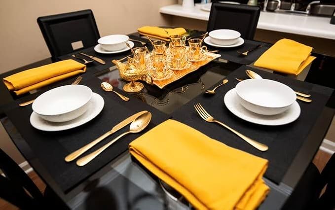 Your Chair Covers Cloth Polyester Napkins, 20 x 20 Inch, Washable Dinner Fabric Linen Napkins with Hemmed Edges for Restaurant, Wedding and Holiday Pack of 10 (Gold)