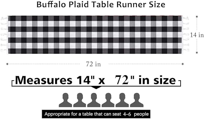 DUOBAO Buffalo Plaid Table Runner 14x72-Inches (2pcs) Black and White Checkered Tables-Runners with Tassel Linen Christmas Decor Gingham Rustic Farmhouse Style