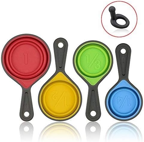 Measuring Cup and Spoon Set, Collapsible Measuring Cup, 8 Piece Measuring Tools and 1 Funnel, Engraved Metric/US Markings, for Liquid and Dry Measurements, Space Saving, BPA Free Silicone, Colorful
