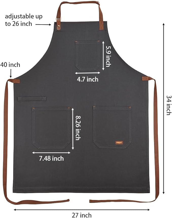Professional Chef Apron for Men Women with Pockets, Bib Apron for Cooking Kitchen Grill BBQ, with Towel Loop and Adjustable Neck Strap (Dark Grey)