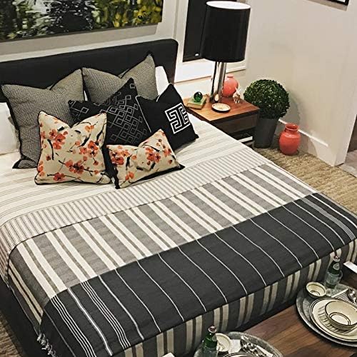 Bersuse Towels Anatolia XL Beach Blanket Throw Blanket Turkish Towel 100% Cotton Extra-Large Quick-Dry Lightweight Premium Peshtemal Towel - 61x82 Inches, Black