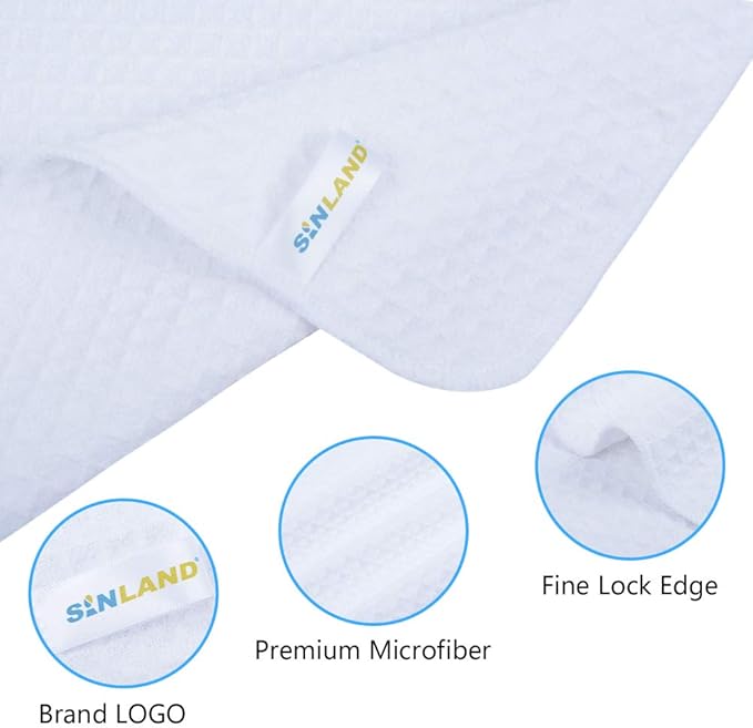 SINLAND Microfiber Dish Towel Kitchen Sublimation Towel Dishes Drying Towels and Kitchen Cleaning Cloth Waffle Towels 16inch X 24inch(3 Pack White)