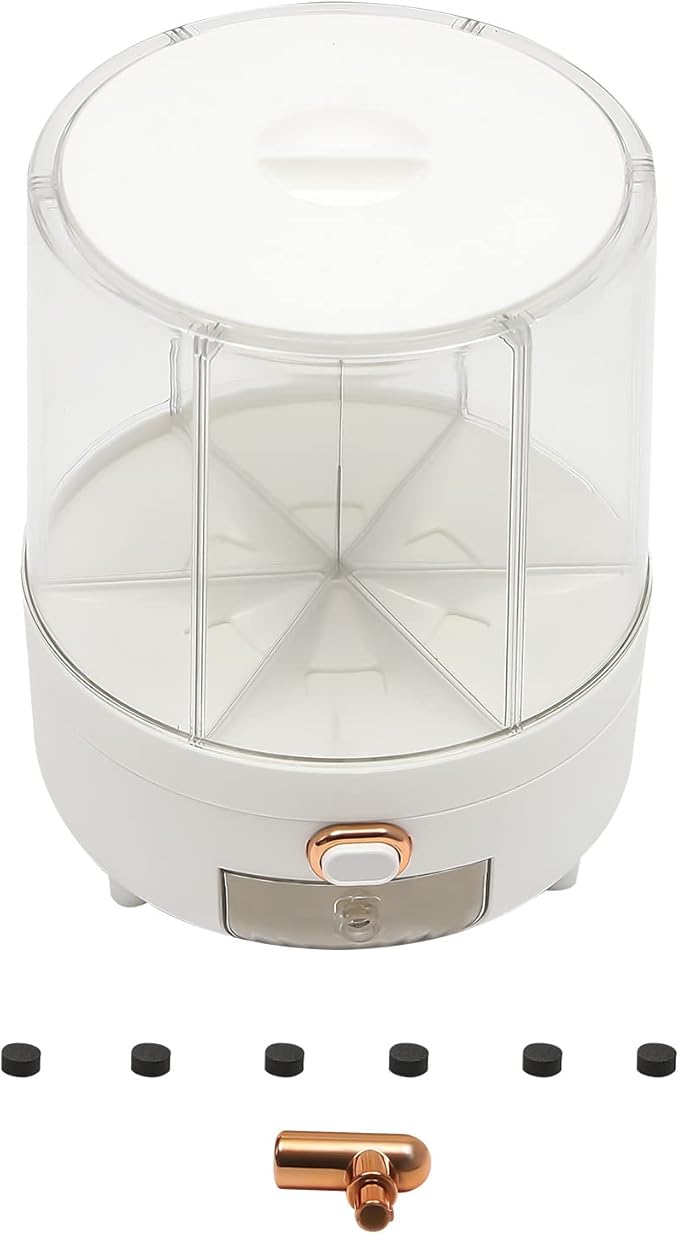 Large Cereal Containers Storage Rotating Rice Dispenser Dry Food Dispenser with 6 Compartments Kitchen Grain Storage Container Holder for Rice and Beans (White+Clear)