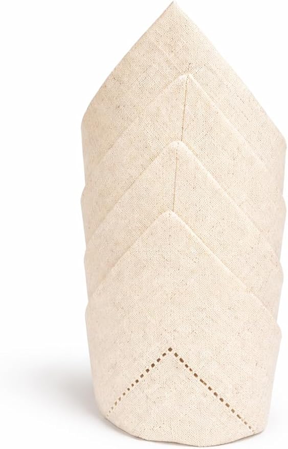 ALPHA Living HOME Linen Cloth Napkins Set of 12-18x18 Natural Flax Cotton Fabric, Hemstitched Mitered Corners, Reusable & Machine Washable Dinner Napkins for Wedding, Cocktail & Party Table