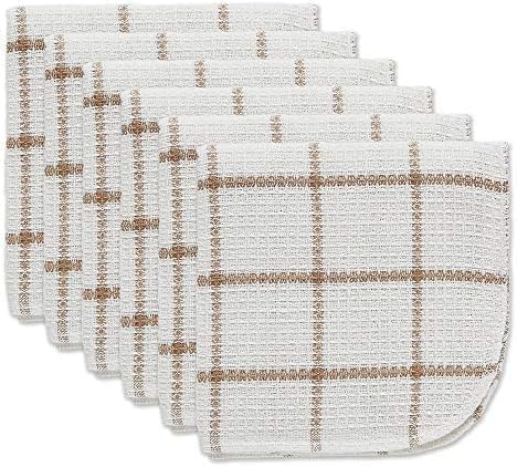 DII Scrubber Dishcloths Collection Windowpane Dishrag Set, 12x12, White/Stone Stripe, 6 Piece (Pack of 12)
