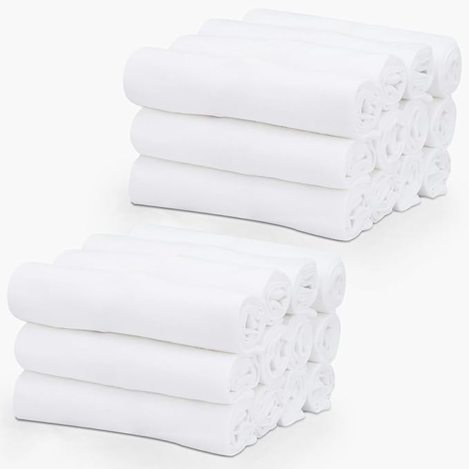 TEXAS LINEN CO. 100% Cotton Dish Cloths - Flour Sack Kitchen Towels - Cotton Blank Towel - Thick Absorbent Quick Dry, Machine Washable - Cleaning & Drying - 28"x28" - Pack of 24 (White)