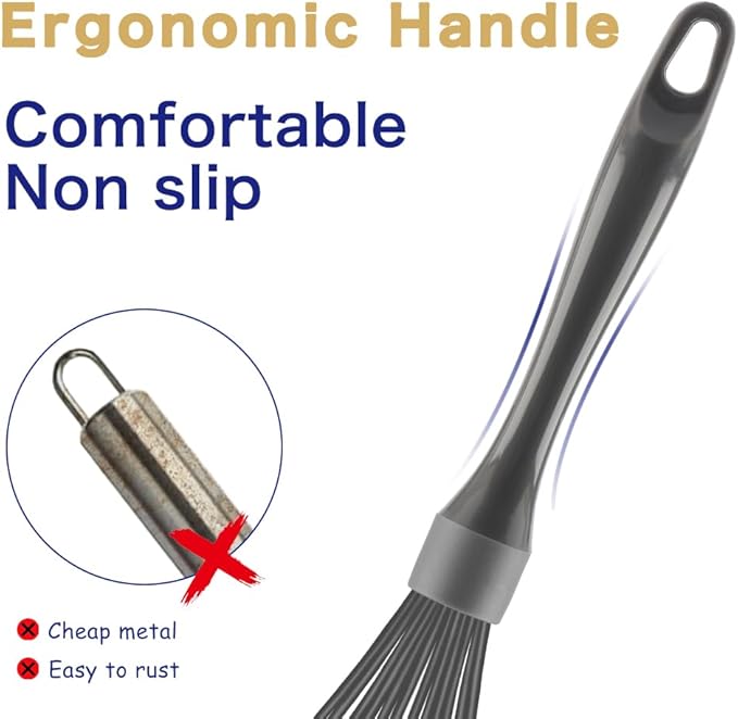 OYV Dishwasher Safe Whisk, Professional Whisks for Cooking Non-Scratch, Stainless Steel & Silicone Wisk, Plastic Rubber Whisk Tool for Nonstick Cookware Pans, Heat Resistant,12-Inch, Grey