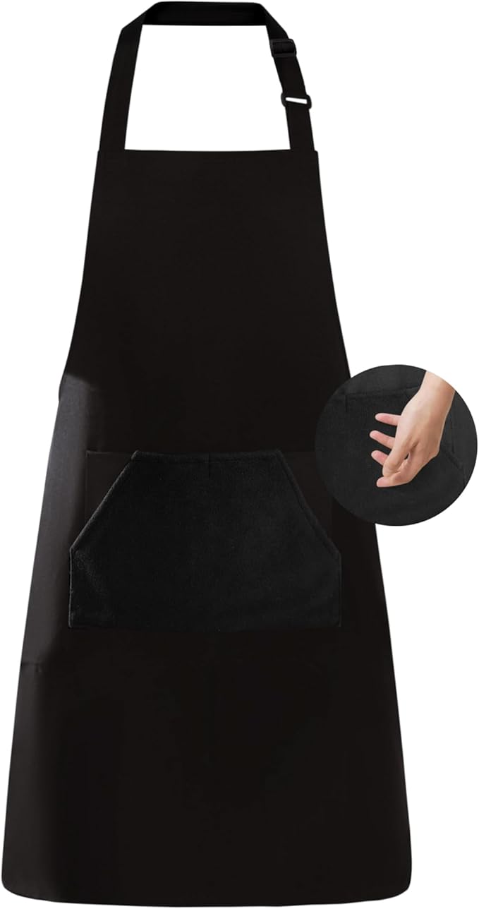Kitchen Apron, Chef Aprons for Men Women with 5 Pockets Pen Holder, Adjustable Bib BBQ Work Apron for Cooking Baking