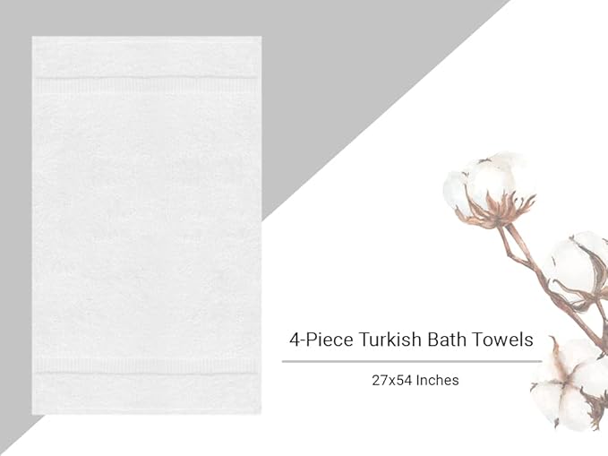 Towel Bazaar Premium Cotton Super Soft and Absorbent Turkish Towels (4-Piece Bath Towels, White)