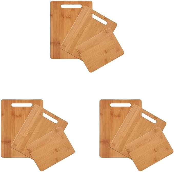 Farberware 3-Piece Wood Cutting Board Set,Reversible Chopping Boards for Meal Prep and Serving,Charcuterie Boards,Wooden Cutting-Boards with Built-in Handles,Set of 3 Assorted Sizes,Bamboo,(Pack of 3)