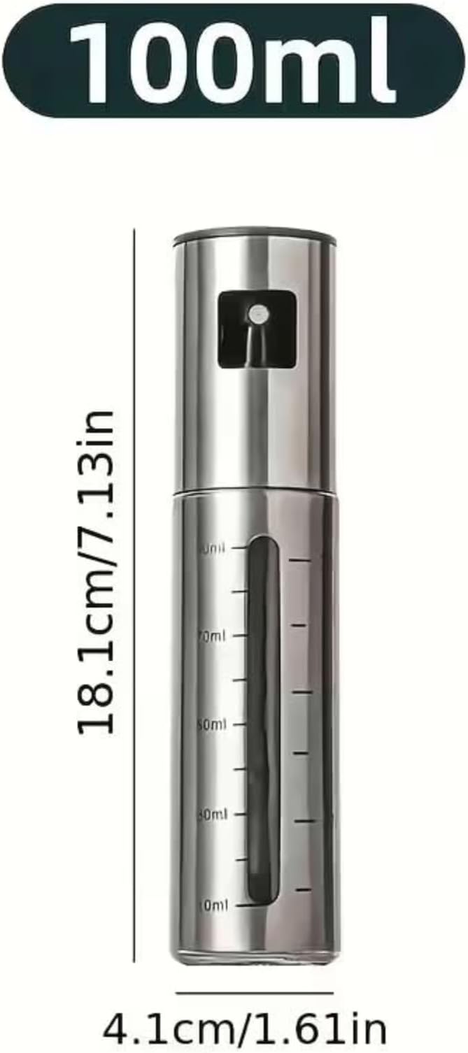 100ml Stainless Steel Olive Oil Spray Bottle – Graduated Metal and Glass Refillable Oil Mister for Cooking and Baking – Suitable for Home Cooks