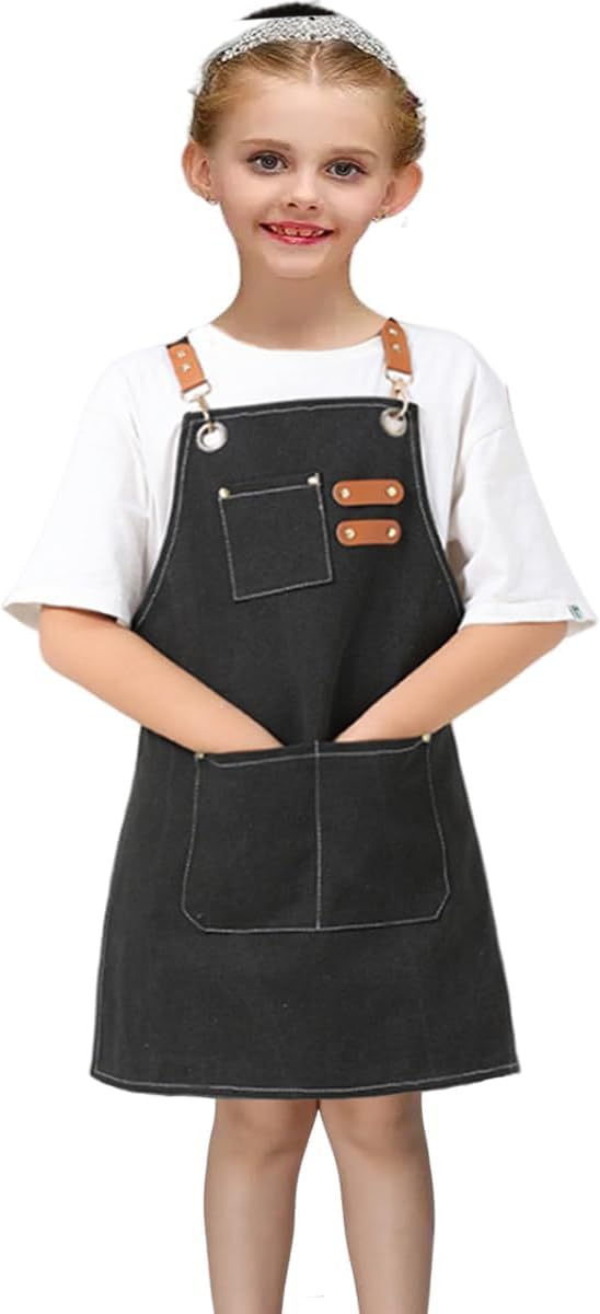 Kids Aprons AdjustableTool Waterproof For Cooking Painting Gardener Canvas Apron For 6-12 Girls And Boys