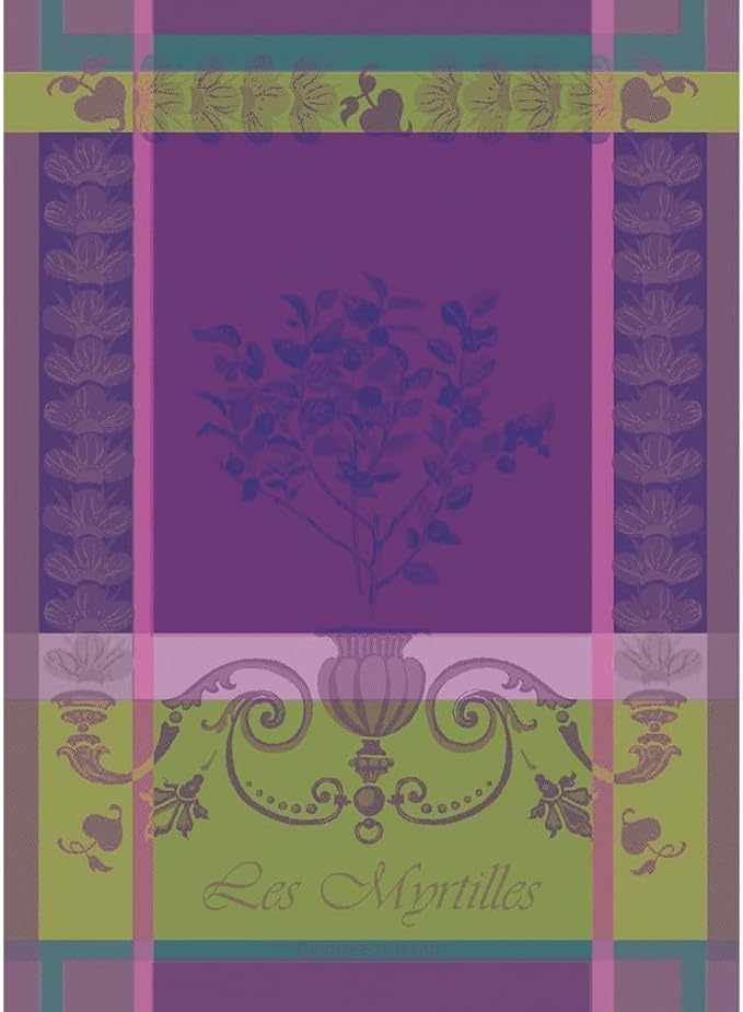 Garnier Thiebaut Myrtilles Violet (Purple Blueberries) French Kitchen Towel 22"x30", Cotton, Jacquard