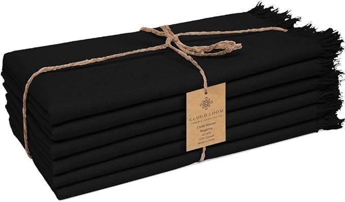 Cloth Dinner Napkins 100% Cotton Set of 6 - Soft Durable Reusable Napkins - Perfect for Dining Weddings Parties Holidays Christmas and Everyday Use - Large 20x20 Inch Cloth Napkins Black