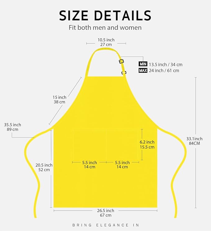 Syntus Apron for Men Women, Adjustable Cooking Kitchen Chef Aprons with 2 Pockets, Cotton/Polycotton/Polyester