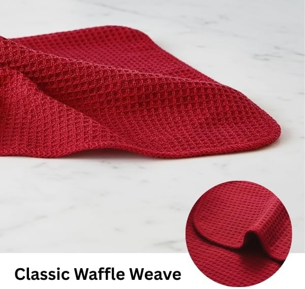 PurpleEssences Dish Cloths and Dish Rags - 8 Pack Waffle Weave Solid Kitchen Dish Wash Cloths, 100% Cotton, 12x12 Inches, Ultra Soft Absorbent Quick Drying - Spring Easter Summer - Red