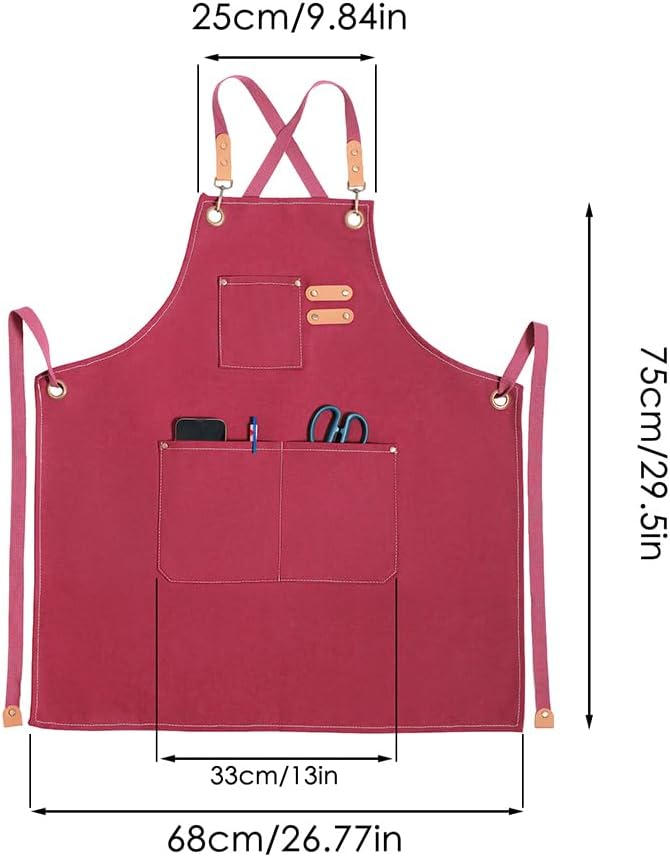 Chef Apron for Women Men with Pockets, Cotton Canvas Cross Back Adjustable Gardening Apron