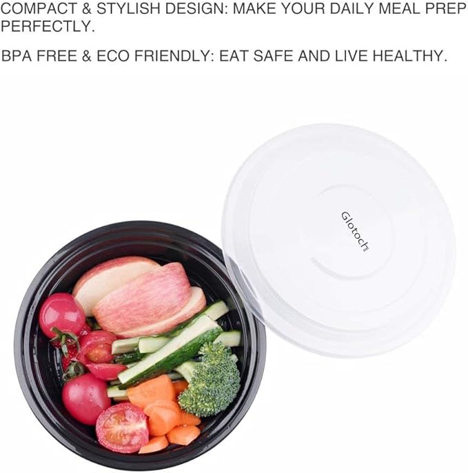Glotoch Express Round Meal Prep Containers 24oz Black 150 Pack, Plastic Food Storage Containers for Lunch, Microwave, Freezer, and Dishwasher Safe Takeout Containers