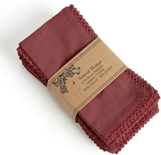 ACCENTHOME Burgundy Cloth Napkins Set of 12 18x18 inch Cotton Dinner Napkins - Washable Soft Premium Hotel Quality Reusable Napkins Perfect Table Napkins for Family Dinners, Weddings & Everyday Use