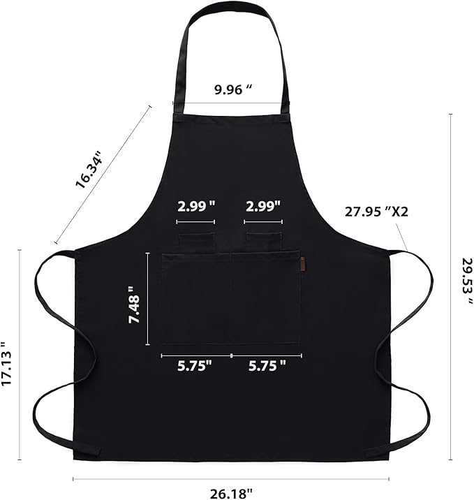 BOHARERS Chef Apron - Heavy 9.17oz Canvas Work Apron with 4 Pockets for Unisex, Ideal for Cooking,Gardening, Hairstylist (1, Black)