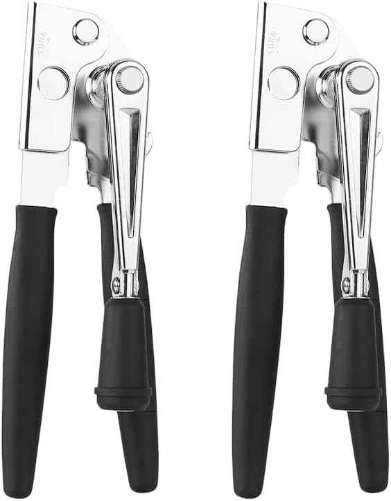 2 Pack Commercial Grade Heavy Duty Manual Can Opener with Easy Crank Folding Handle, Super Thick 20GA 2.0mm Steel with Chrome Plate Finish, Fit All Size Large Cans