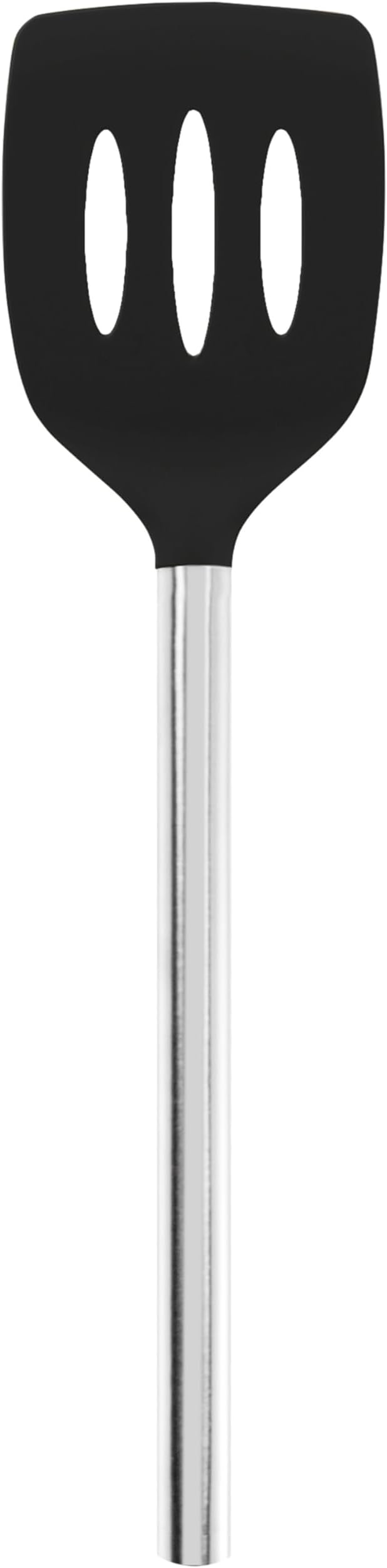 Tovolo Slotted Silicone Spatula Turner Slotted Stainless Steel Handle 10" Black Heat Resistant Non Toxic BPA Free Kitchen Utensil, Scratch Resistant Silicone Pancake Flipper Turner for Cooking