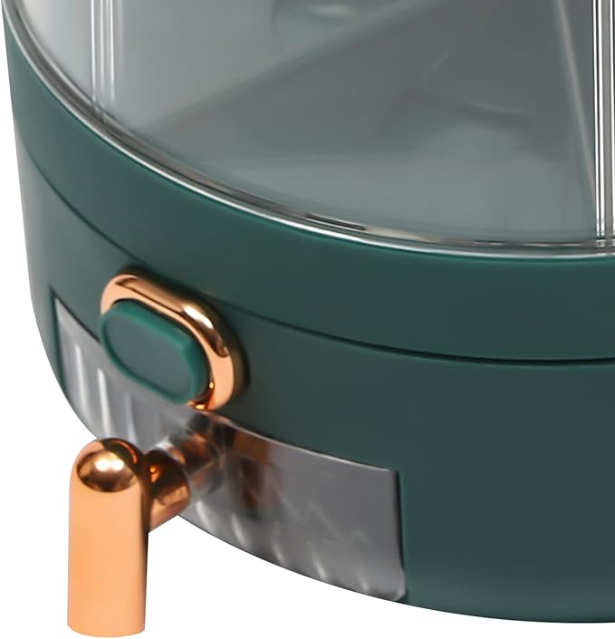 Cereal Dispenser Countertop 360° Rotating Grain Storage Container 13.2-27.56 Lbs Rice Dispenser 6 Grids Dry Food Dispenser Candy Dispensers for Grains, Beans, Rice (Green+Clear, 14.33Lbs)