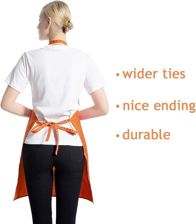 Orange Color Plain Bib Aprons Bulk for Women Men Adult-Unisex Aprons with 2 Front Pockets,Size 24"X28"Kitchen Cooking Server Painting Aprons(Orange-15PCS)