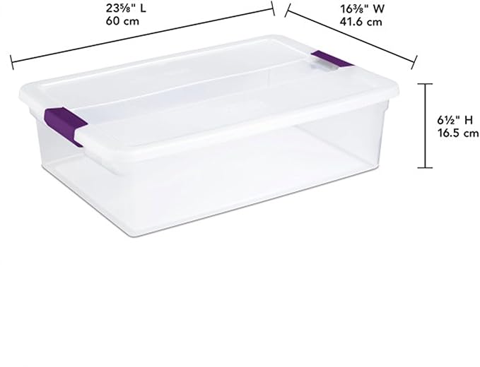 Sterilite 32 Qt ClearView Latch Storage Box, Stackable Bin with Latching Lid, Plastic Container to Organize Clothes Underbed, Clear Base, Lid, 6-Pack