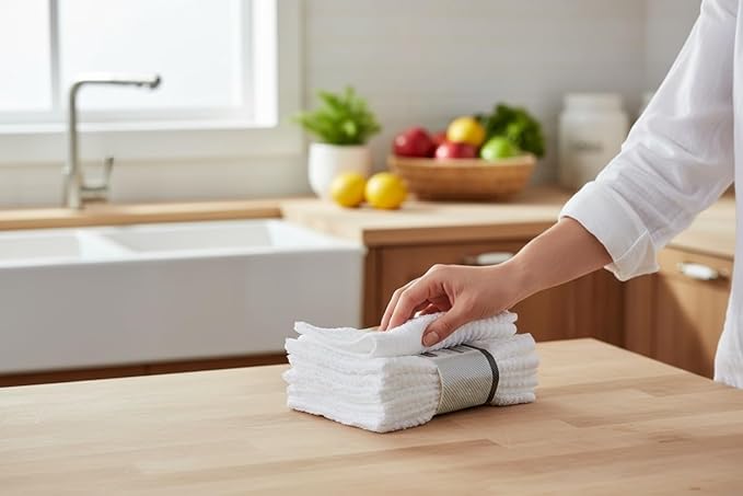 10-Pack, 100% Cotton Ribbed Bar Mops Dish Cloths, Dish Towels, Super Absorbent, Multi-Purpose for Home, Kitchen, and Bar Cleaning. Size: 12 x 12 Inches.