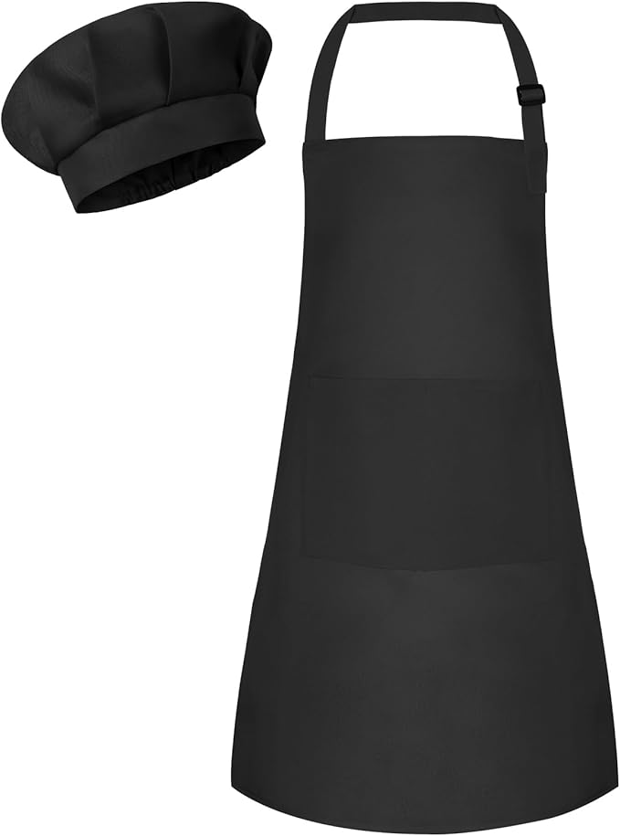 Kids Apron and Chef Hat Set Children Apron Adjustable with 2 Pockets Children Chef Painting for Cooking Baking