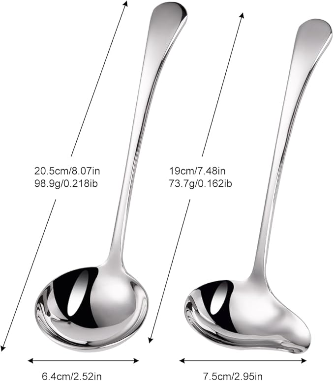 1-Piece Sauce Ladle and 1-Piece Gravy Ladle, 18/10 Stainless Steel, Dishwasher Safe(Silver)